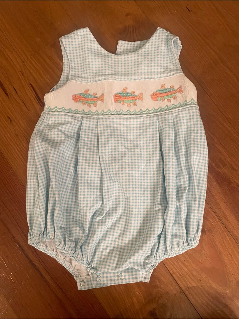 Shrimp and Grits Kids Rainbow Fish Gingham Bubble with Smocking 3t